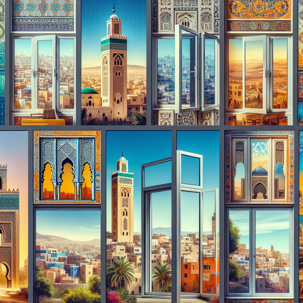 Collage showing vibrant Moroccan cityscapes and traditional window views highlighting double vitrage in Casablanca.