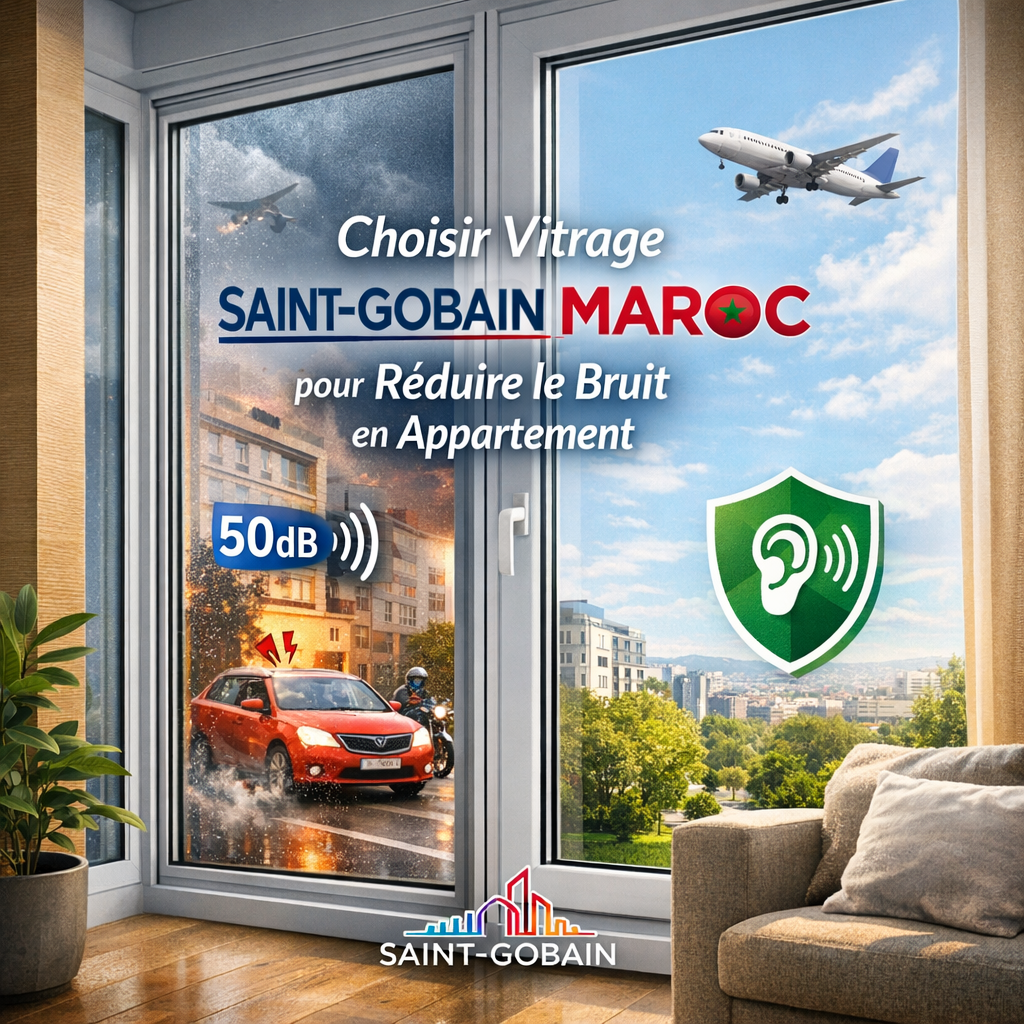 Double-glazed Saint-Gobain Maroc windows installed in an apartment, showing noise reduction and natural light benefits.