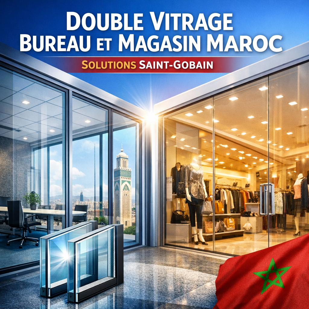 Bureau moderne avec grandes fenêtres en double vitrage Saint-Gobain au Maroc, offrant isolation thermique et acoustique optim